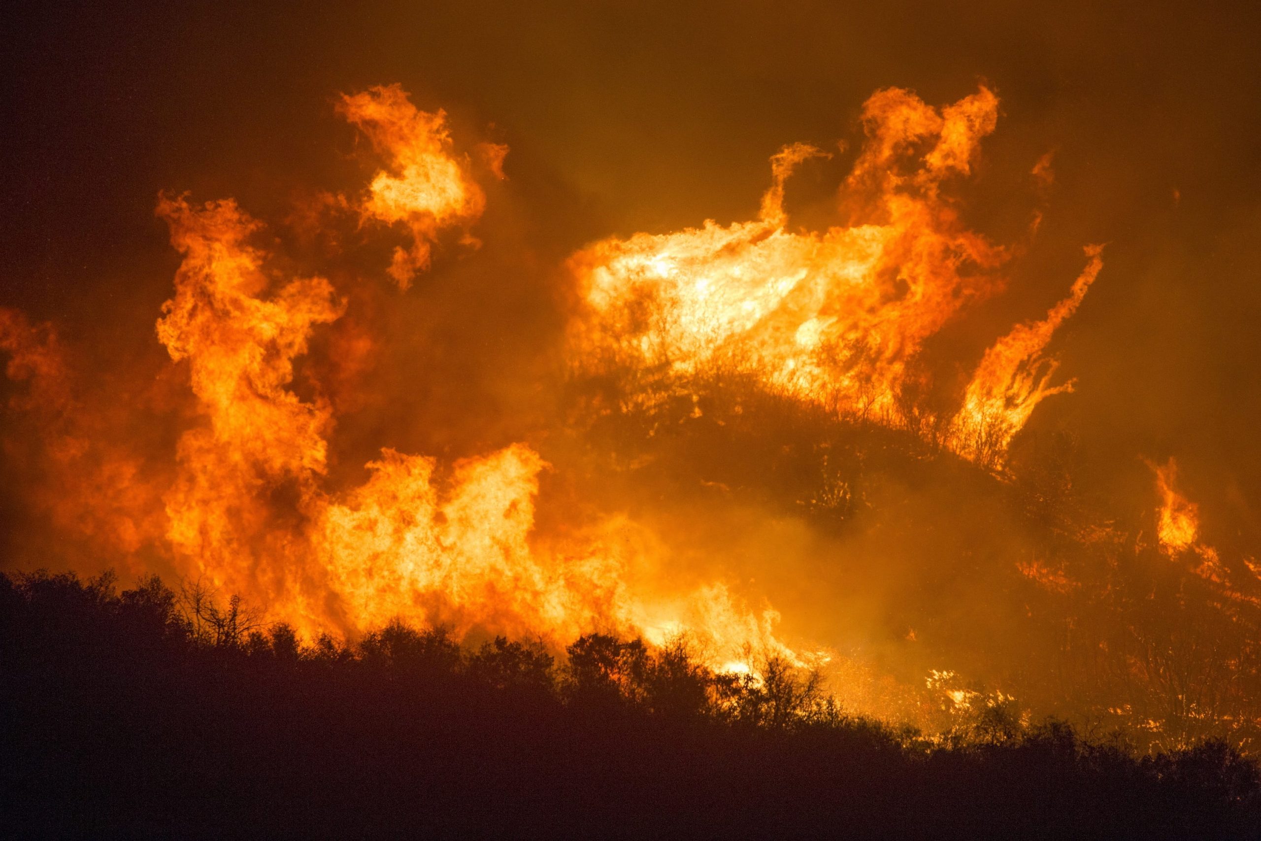 wildfire flames in sky at night