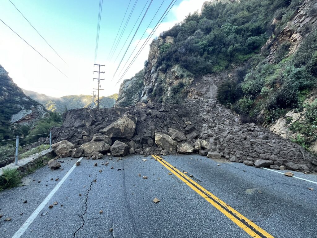 mud slide on malibu canyon road at piuma road