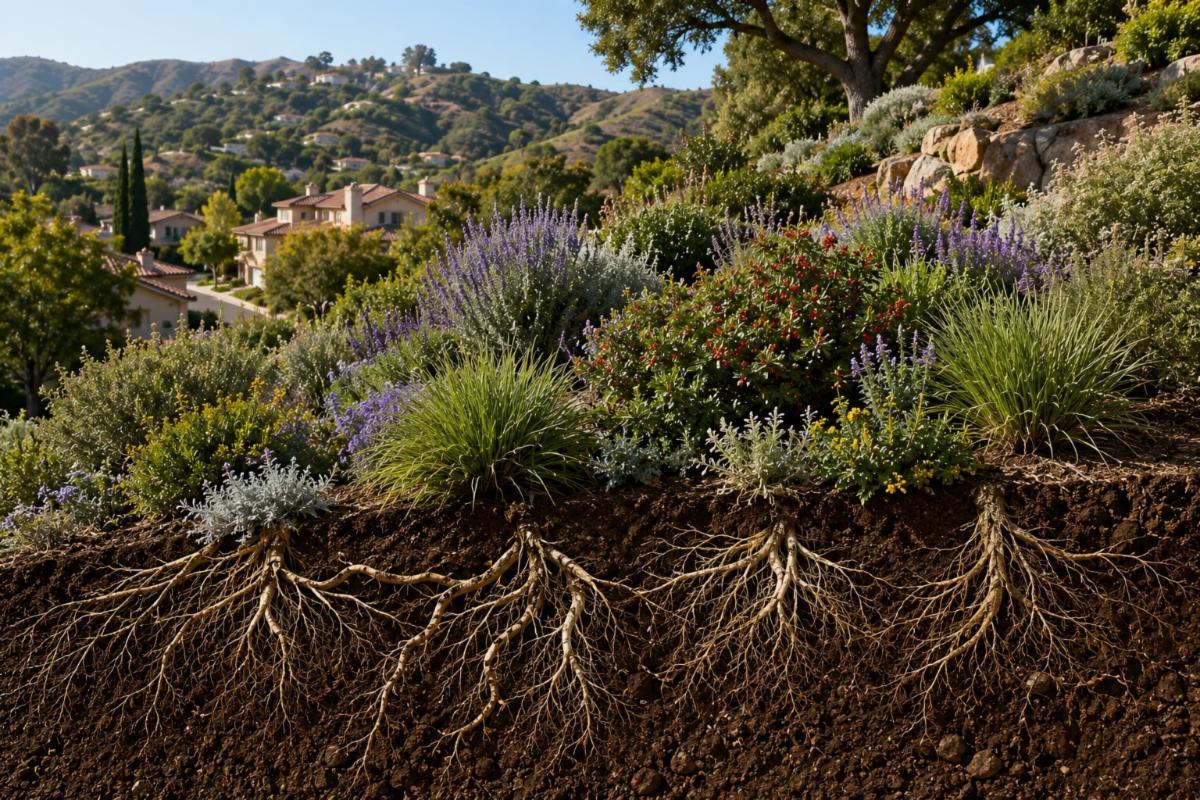 Calabasas hillside plants showing root system
