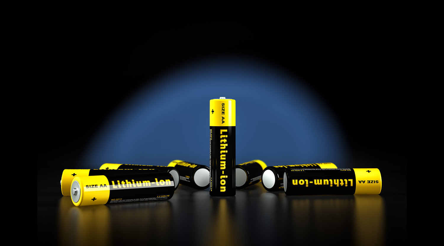 collection of lithium batteries on a black background